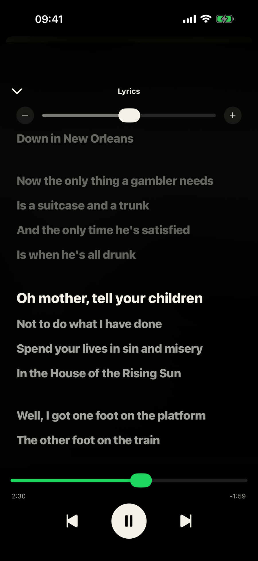 Wimbi synced lyrics screen